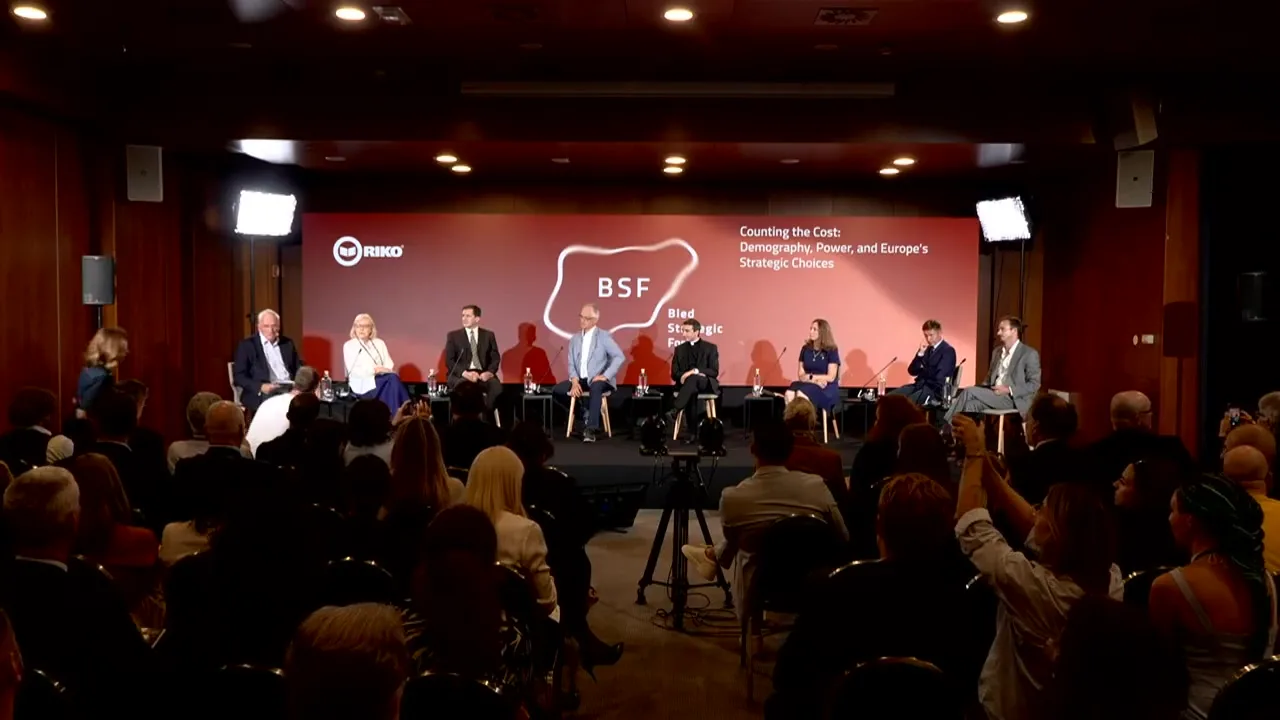 Can Democracy Survive AI panel before an audience at the Bled Strategic Forum